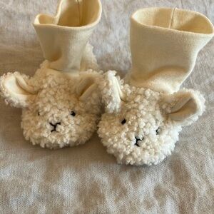 Zara Cream Plush Lamb Baby Booties with Knit Cuff